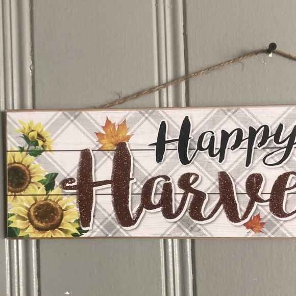 NWT Beautiful Glittered Happy HARVEST Fall Pumpkin Sunflower π» Decoration Sign - Picture 6 of 16